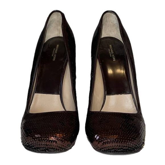 Michael Kors Collection Sequin Deep Burgundy Block Heels Size 39 - Picture 3 of 11